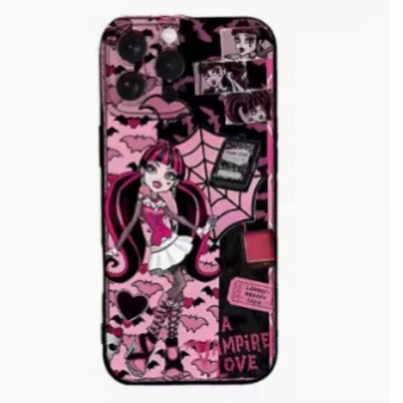 Monster High Pink Draculaura Bats Spiderweb Hearts IPhone 14 Plus Plastic Case - Picture 1 of 2